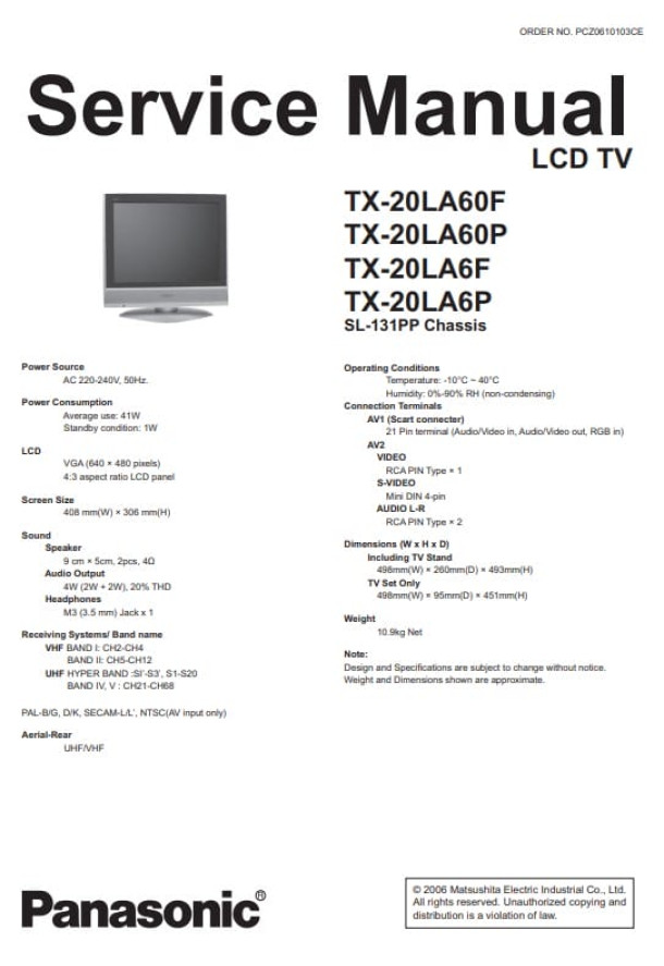 SL-131PP_TX-20LA60F, TX-20LA60P, TX-20LA6F, TX-20LA6P